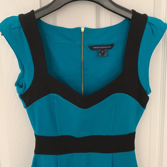 French Connection Teal Colourblock Dress - Picture 2 of 5
